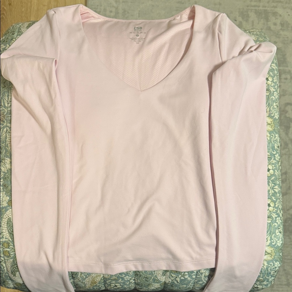 CSB Light Pink V-Neck Long Sleeve Women's Top